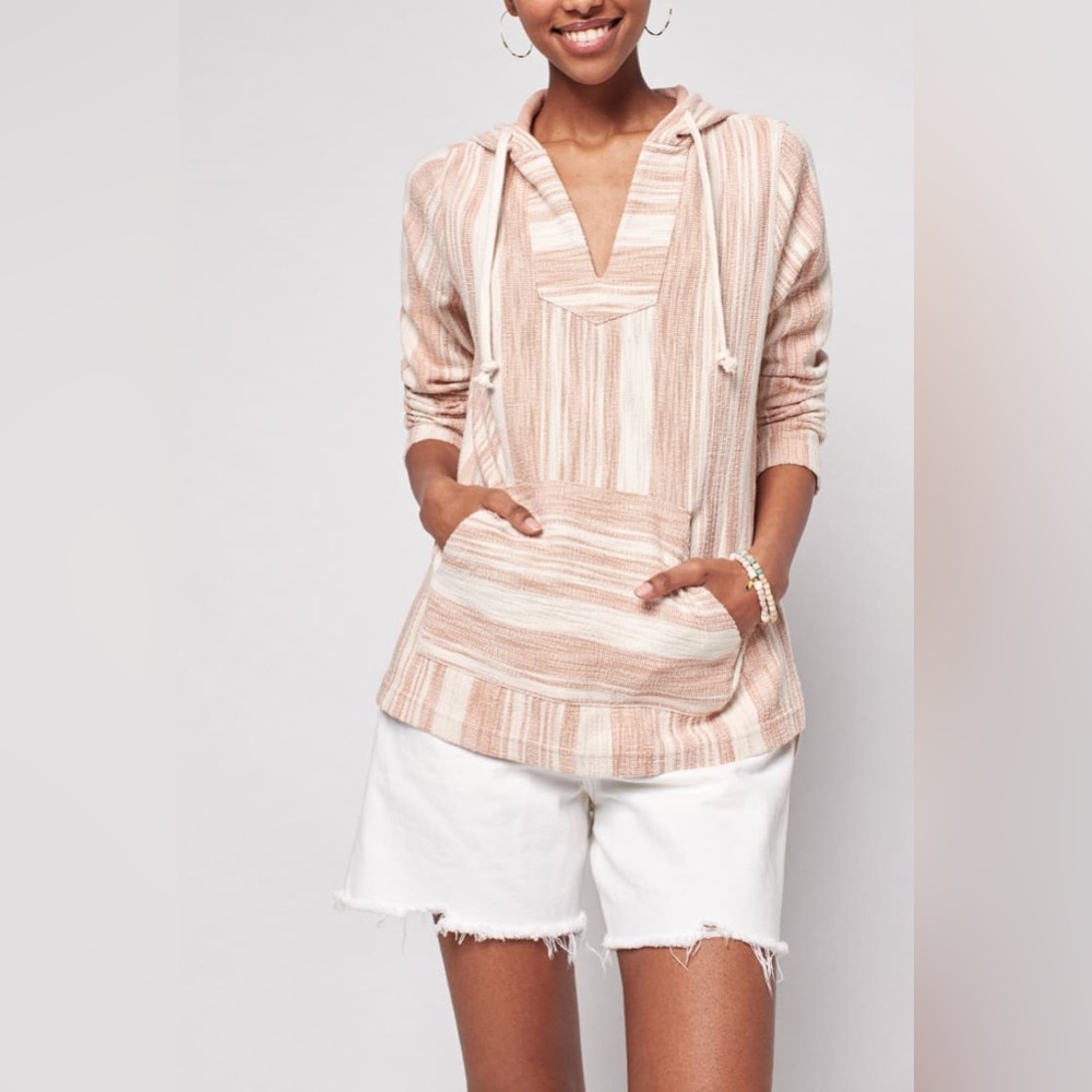 Faherty Islet Knit Poncho Hoodie • Peach Elkin Stripe • NWT • Size XS $148